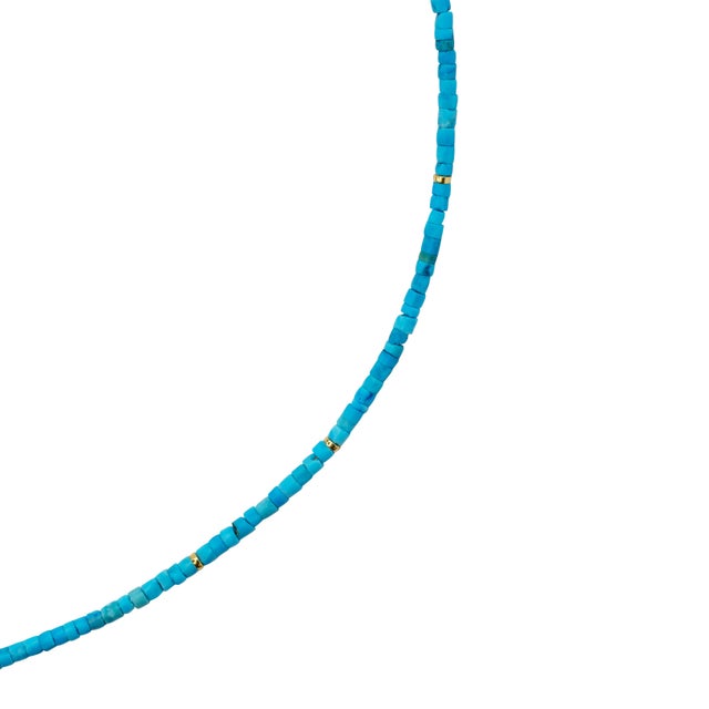 Tiny Turquoise Tube Gold Bead Necklace For Sale In New York - Image 6 of 12