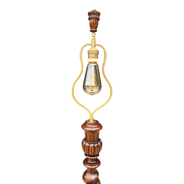 1920 French Solid Walnut Barley Twist Floor Table Lamp - Pristine Condition For Sale In Houston - Image 6 of 10