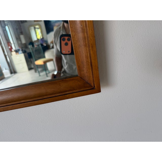 1970s Mid-Century Modern Walnut Wall Mirror With Carved Geometric Details For Sale - Image 9 of 13