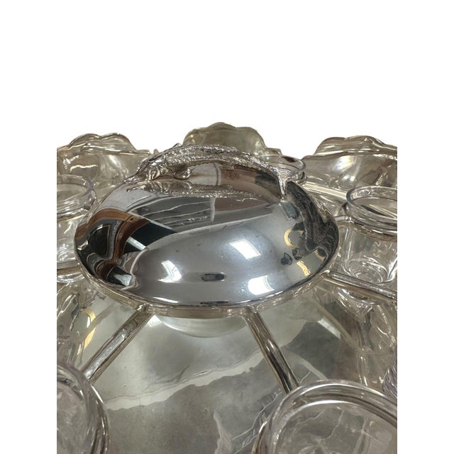 Metal Vintage Silverplate and Glass Caviar and Vodka Monteith Bowl Server With Sturgeon Relief Handles and Lid For Sale - Image 7 of 17