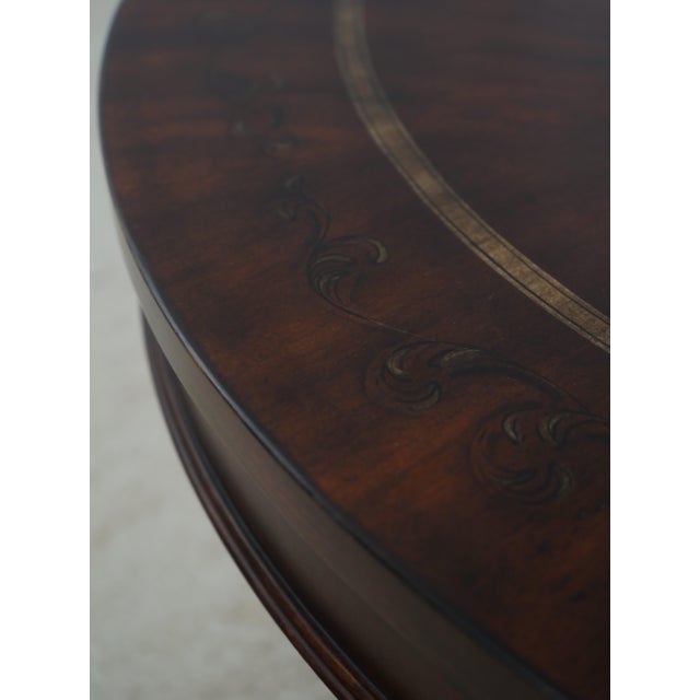 Wood Drexel Round French Empire Mahogany Inlaid Pedestal Center Table For Sale - Image 7 of 12