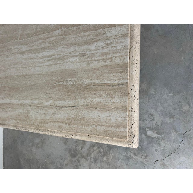 1980s Italian Postmodern Bullnose Beige Travertine Square Coffee Table by Stone International/ Sold For Sale In Miami - Image 6 of 12