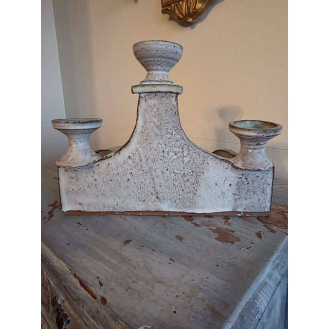 Ceramic Mid Century Stoneware and Turquoise Candelabra For Sale - Image 7 of 13