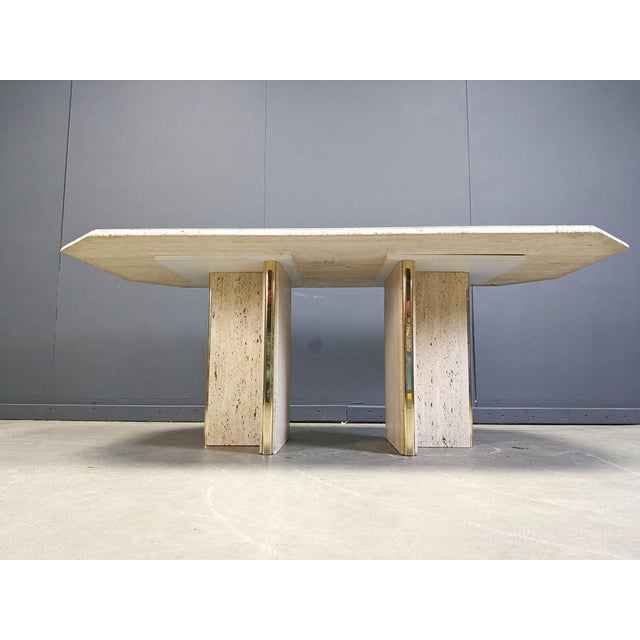 Vintage Italian Travertine and Brass Dining Table, 1970s For Sale - Image 9 of 14