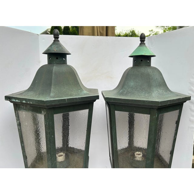 Metal Vintage 1950s Outdoor Copper Post Lanterns - a Pair For Sale - Image 7 of 12