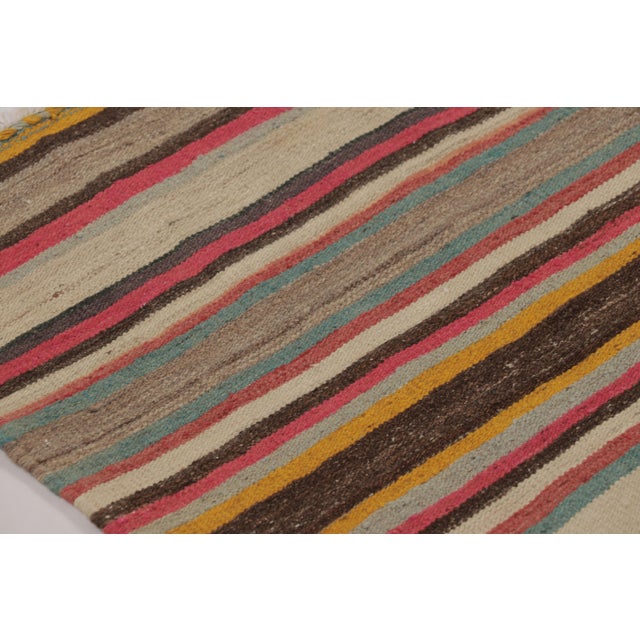 Tribal Vintage Persian Kilim, Horizontal Stripes With Bright Accents - Rug & Kilim For Sale - Image 3 of 8