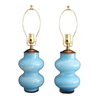 Mid 20th Century Seguso Style Murano Lamps, a Pair For Sale