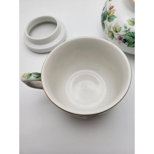Ceramic 1960's Berries and Leaves Design Porcelain Tea Pot With Lid and Cup For Sale - Image 7 of 12
