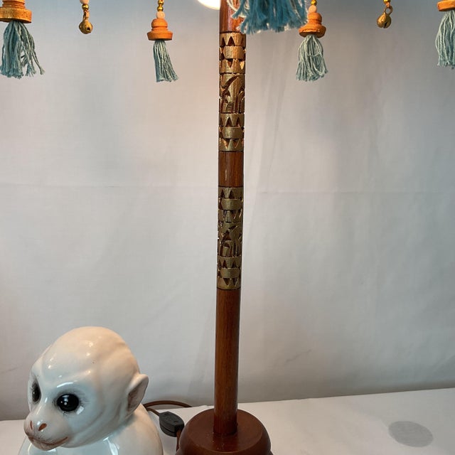 Italian Porcelain Monkey/Parisol Lamps With Gold Leaf Bases For Sale - Image 11 of 15