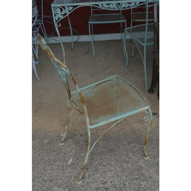 Vintage Salterini Style Iron Aqua Green Patio Table & 4 Chairs, Attributed For Sale - Image 6 of 11