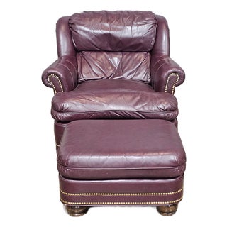 Late 20th Century Hancock & Moore Burgundy Leather Club Chair Arm Chair W Match Ottoman For Sale