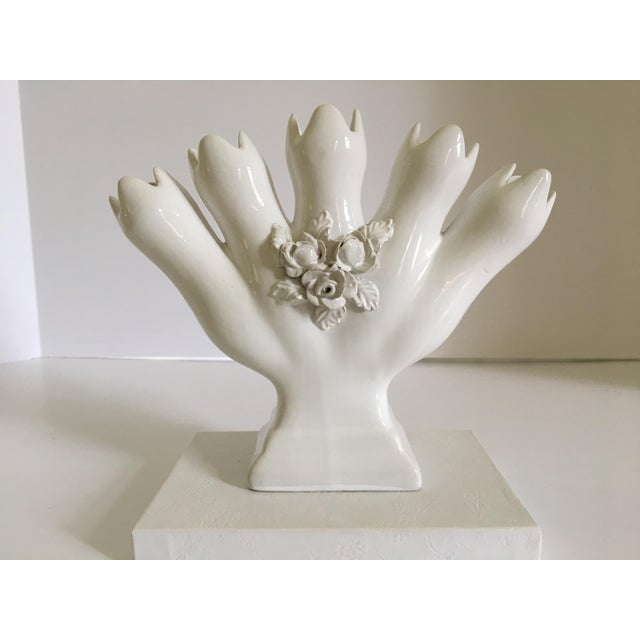 White Vintage Portuguese Tulipiere/Five Finger Vase For Sale - Image 8 of 12