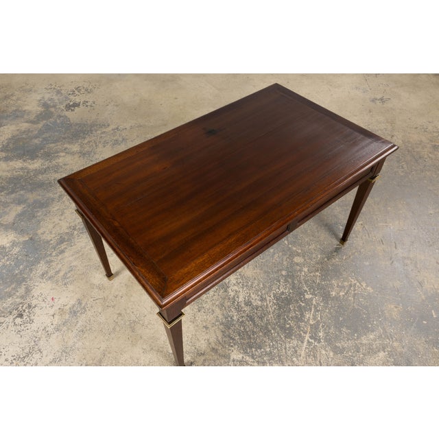 French Louis XVI Style Mahogany Coffee Table With Brass Sabots, Mid-20th Century For Sale - Image 12 of 16