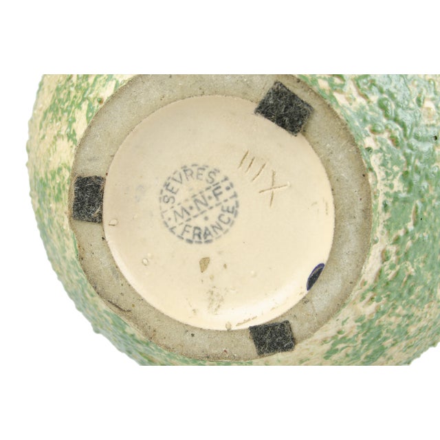 Celadon 1930s Art Déco Greenish Crystalline Glaze Sèvres Porcelain Bulbous Vase, France For Sale - Image 8 of 9