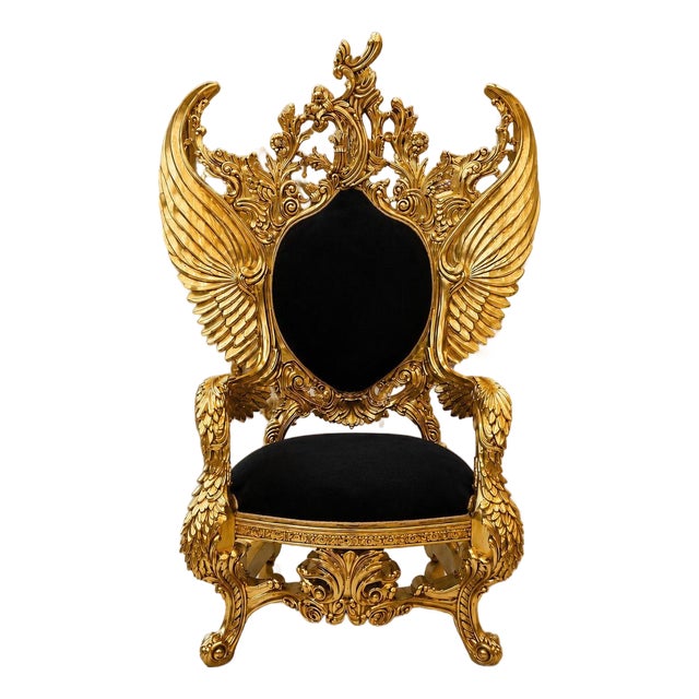 1960s Royal Throne Black Velvet Chair For Sale