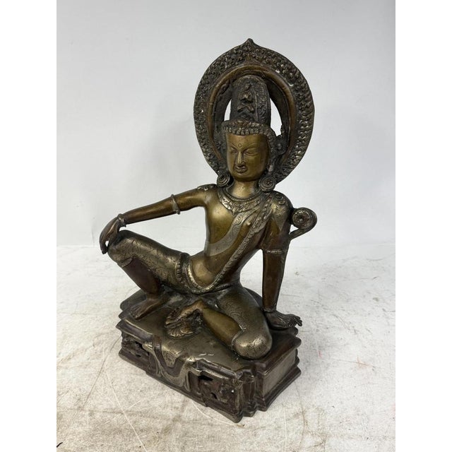 Nepalese Artist, Buddhist Deity Statue of Indra, 1890s-1910s, Bronze For Sale - Image 9 of 11