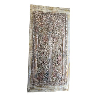 Vintage Tree of Life Carved Wood Door Panel – Rustic Decorative Barn Door Wall Art 84x41 For Sale