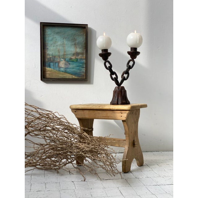 Farmhouse Vintage Natural Pine Primitive / Farmhouse Stool, Circa 1920s For Sale - Image 3 of 13