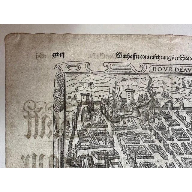 Braun & Hogenberg, Bordeaux City View, Original Woodcut, 1575 For Sale - Image 4 of 10