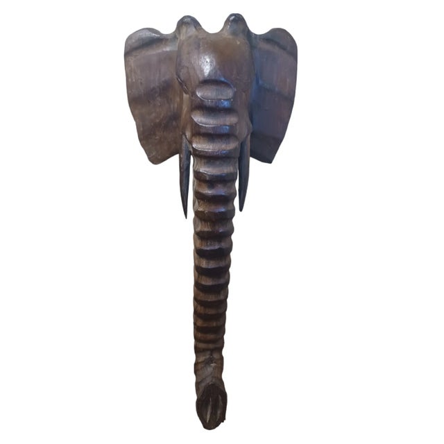 Vintage Late 20th Century Wooden Elephant Wall Sculpture For Sale - Image 4 of 4