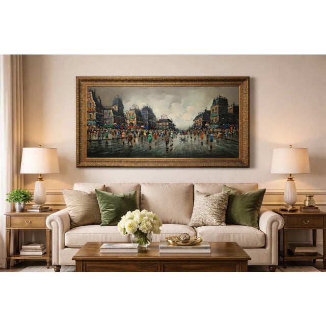 Mid Century Impressionist Paris Street Scene Cityscape Oil Painting Signed Ornate Frame For Sale - Image 13 of 13