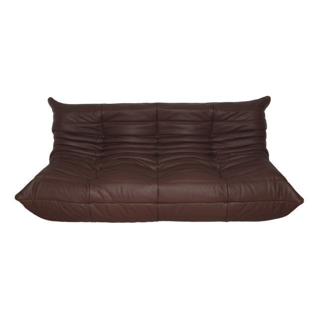 Togo Three-Seater Sofa in Dark Brown Leather by Michel Ducaroy for Ligne Roset For Sale