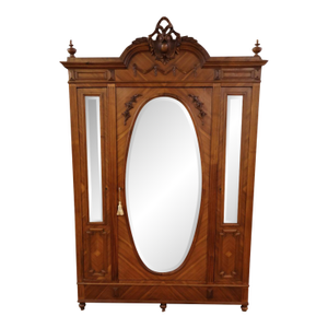 French Louis XV Style Walnut Carved Mirror Door Armoire Circa 1900