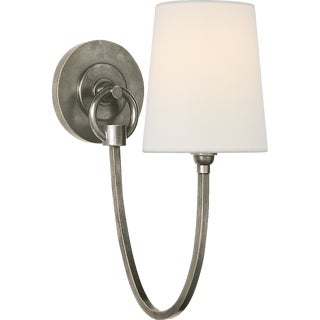 Thomas O'Brien for Visual Comfort Signature Reed Single Sconce in Antique Nickel with Linen Shade For Sale