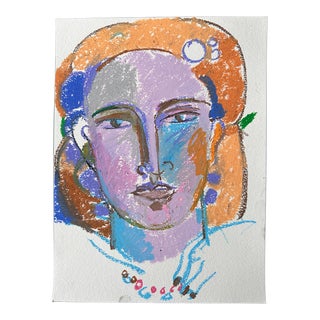 Face Study: Woman With Red Hair Original Oil Pastel Artwork Unframed For Sale