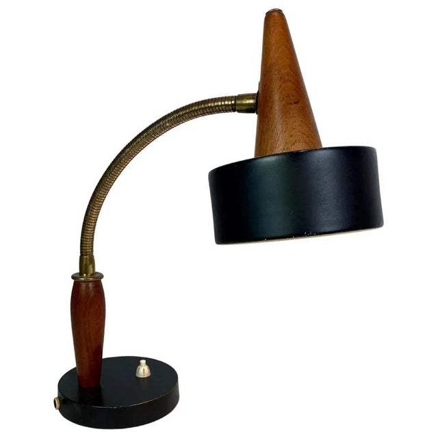 Black Table Lamp in Black Metal and Teak, Denmark, 1960s For Sale - Image 8 of 8