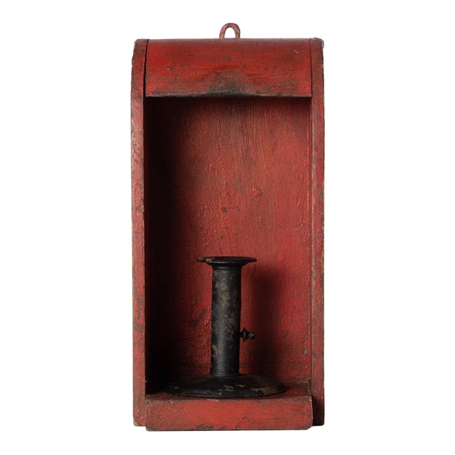 Antique Red Candle Box Sconce With Hog Scraper Candlestick For Sale