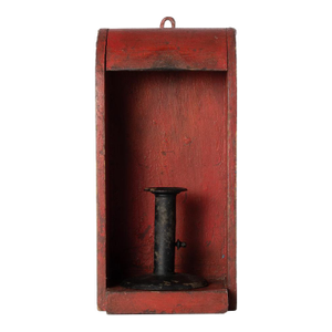 Antique Red Candle Box Sconce With Hog Scraper Candlestick