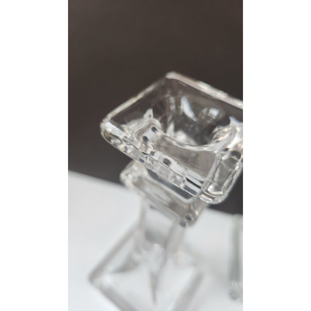 1940s Pair of Mid-Century Art Deco Style Pressed Glass Candlesticks, 7.25” For Sale - Image 13 of 13
