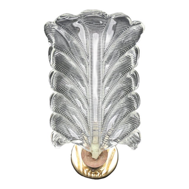 Art Decò Wall Light Trasparent Murano Glass Leave by Barovier E Toso, 1950s For Sale