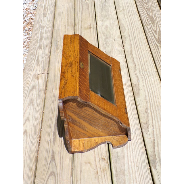 Antique Oak Corner Medicine Cabinet Beveled Mirror Cupboard Kitchen Apothecary For Sale - Image 12 of 13
