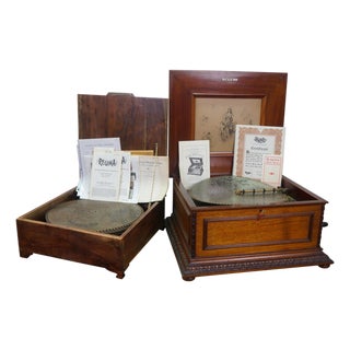 Antique Regina Double Comb 15.5" Music Box Player & 46 Records For Sale