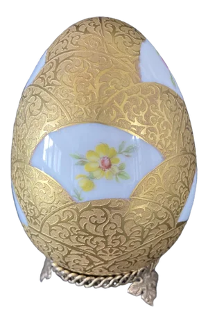 Vintage Limoges Gold & Porcelain Egg With Stand