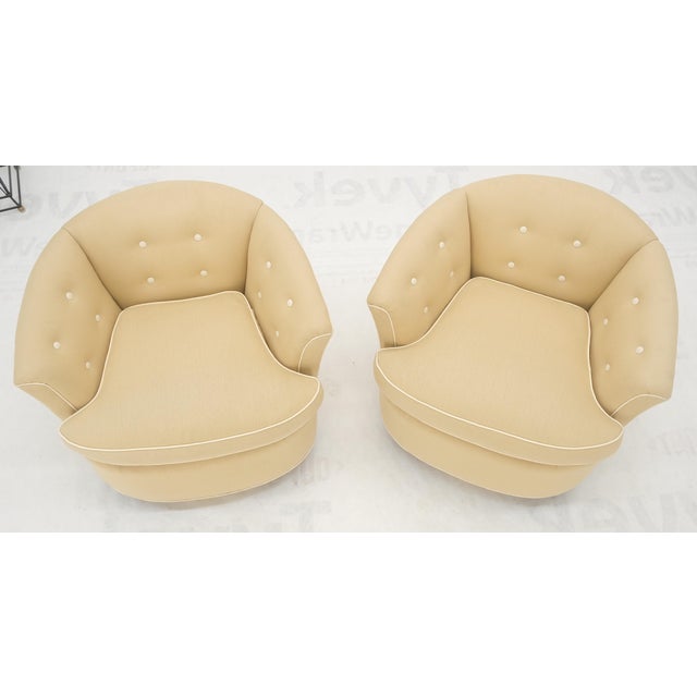 Pair of New Linen Upholstery Round Swivel Tub Barrel Back Chairs Baughman MINT! For Sale - Image 6 of 17