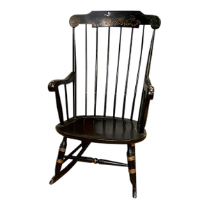 Vintage Nichols & Stone Windsor Rocking Chair – Black Hand-Painted Fruit Stencil, Gardner, Massachusetts