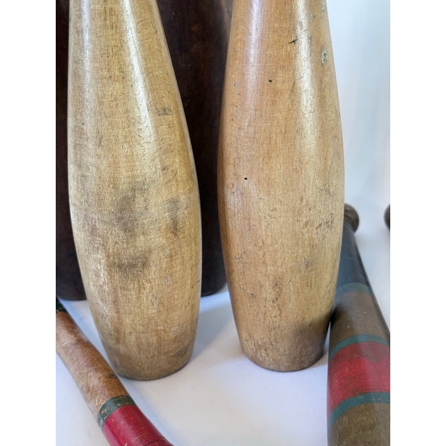 Brown Lot of 8 Hand Painted Wooden Pins For Sale - Image 8 of 10