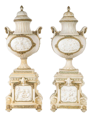 Napoleon III Covered Vases in Biscuit, Set of 2