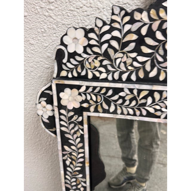 Moroccan Style Mother-of-Pearl Inlaid Floral Wall Mirrors, Pair For Sale - Image 10 of 12