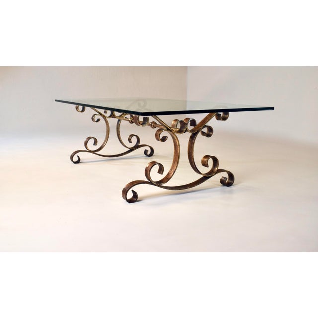 Gold 1960's Gold Gilt Iron and Glass Spanish Hollywood Regency Coffee Table For Sale - Image 8 of 11