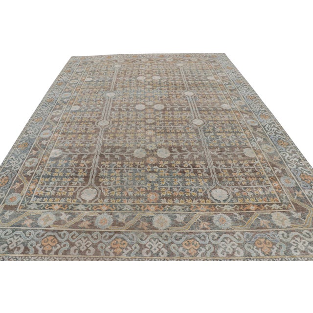 Not Yet Made - Made To Order Rug & Kilim’s Modern Block Print Rug in Teal Blue with Geometric-Floral Patterns - 7x9 For Sale - Image 5 of 7