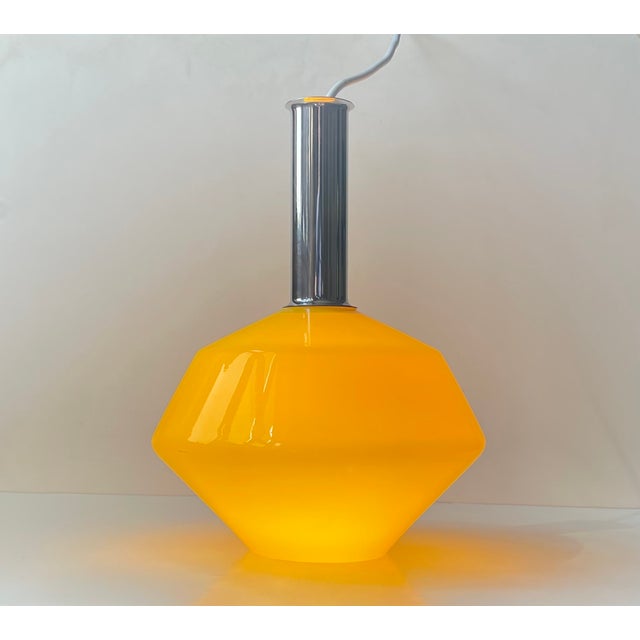 Vintage Italian Pendant Lamp in Yellow Glass and Chrome Plating, 1970s For Sale - Image 4 of 11