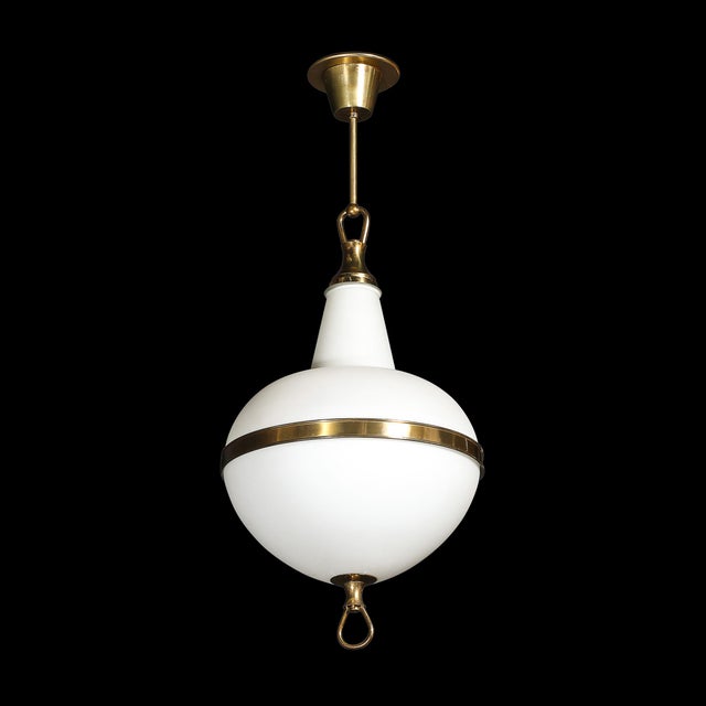 Mid-Century Modern Murano Glass & Brass Banded Detailed Pendant Chandelier For Sale - Image 13 of 18