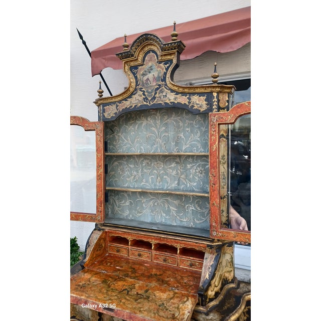 18th century Italian Polychrome Lacca Povera Bureau Cabinet. Cabinet is 3 pieces with the bottom being a 3 drawer dresser,...