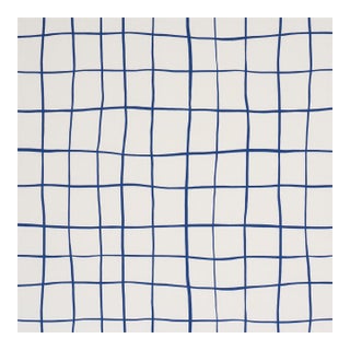 Sample - Schumacher X Miles Redd Painterly Windowpane Fabric in Navy For Sale