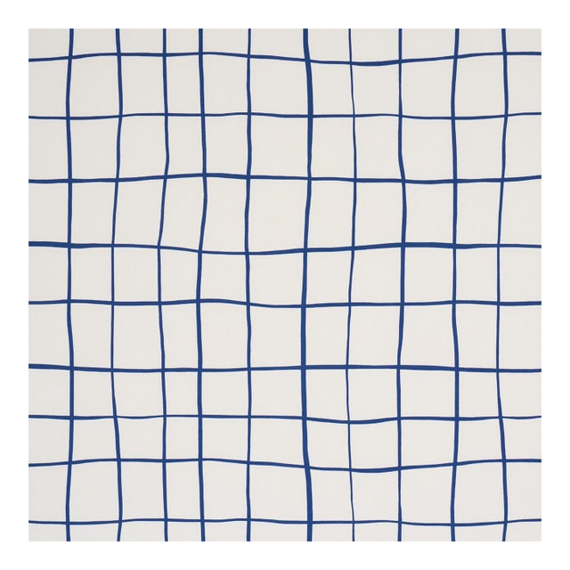 Sample - Schumacher X Miles Redd Painterly Windowpane Fabric in Navy For Sale