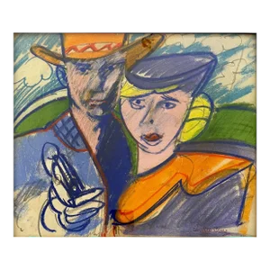 Emilio Cruz, Artist Pastel Drawing African American Emilio Cruz Bonnie & Clyde Painting